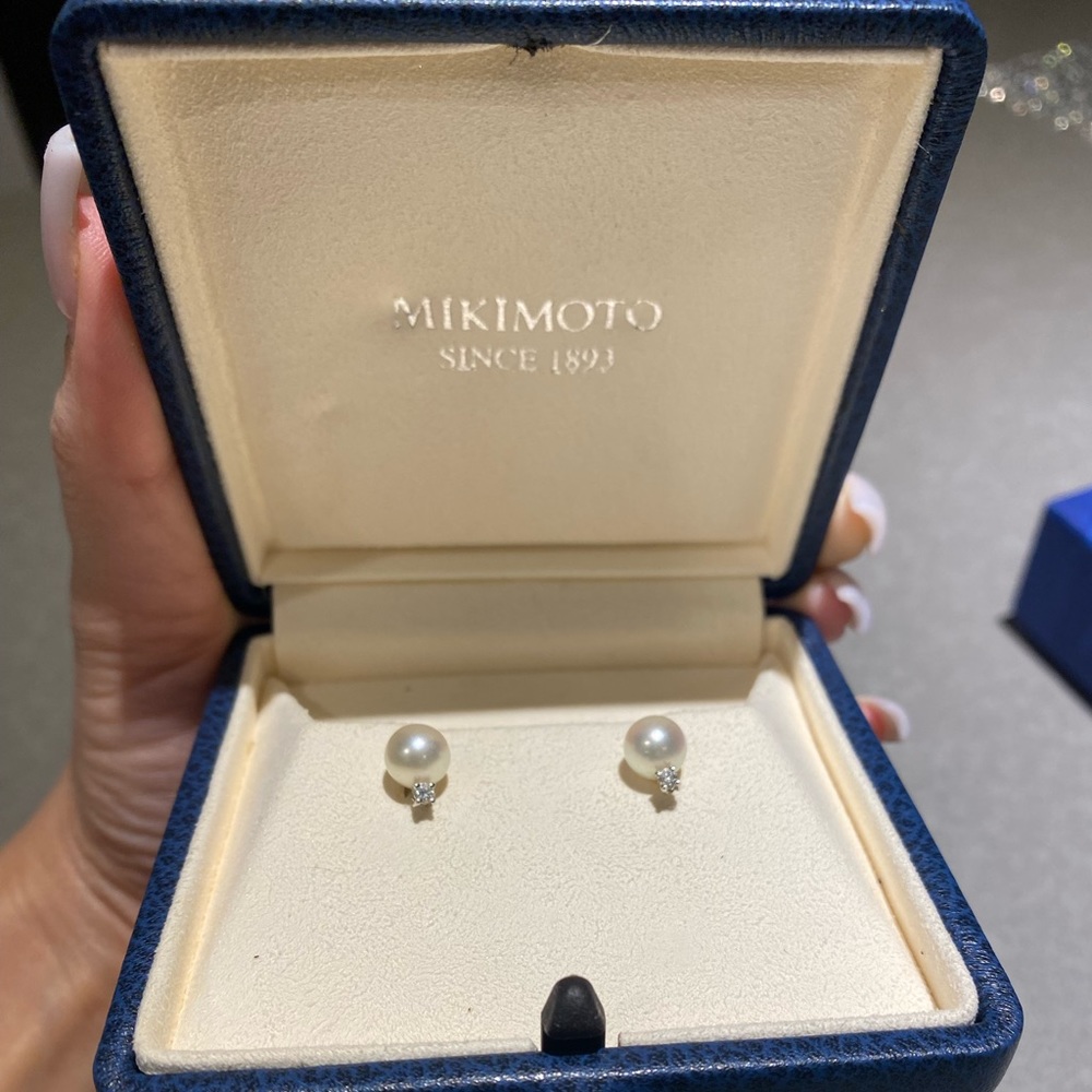 Mikimoto pearl and diamond earnings 7-7.5 mm.